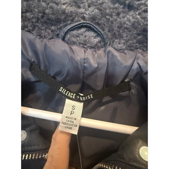 Silence & Noise Venus Studded Blue Faux Leather Jacket NWT - Picture 4 of 6